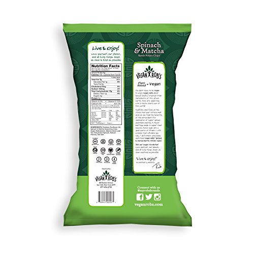 Vegan Rob's Potato Kettle Chips, Spinach & Matcha | Gluten-Free Snack, Plant Based, Vegan, Non GMO | 2 Ounce Snack Size Bags (24 Count)
