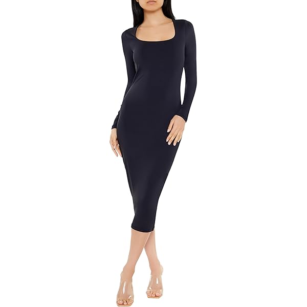 fitted lace wedding dress Women's Bodycon Maxi Dress Basic Soft Square Neck Formal Dresses Fall  Casual Long Sleeves Long Dress Black at Amazon Women's Clothing store