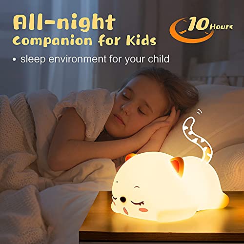 Cute Cat Night Light for Kids,Kawaii Kitty Silicone LED Night Light,USB Rechargeable Portable Night Light 7-Color Changing,Nightlight with Touch Control,Light Up Kids Bedroom for Girls,Cat lover Gifts