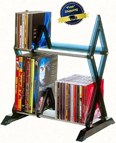 Rack CD DVD Storage Organizer Shelf 2 Tiers Tower Cabinet Stand Multimedia Games