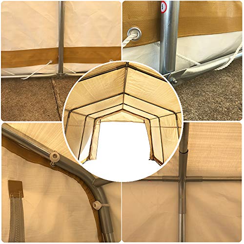 kdgarden 10' x 20' Portable Domain Carport Heavy Duty Enclosed Car Canopy Outdoor Instant Garage Tent with Sidewalls for Auto and Boat Storage, Waterproof and UV-Treated, Khaki Peak Top Style