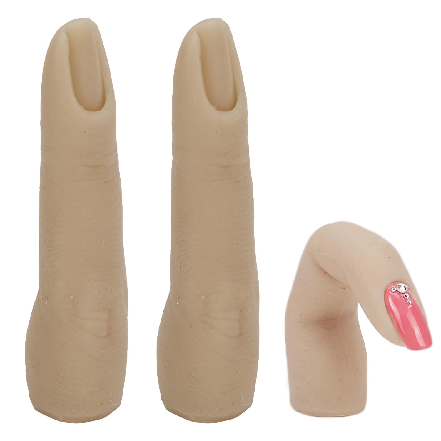 2pcs Silicone Practice Fingers Hand, Nail Training Finger Bendable Flexible Silicone Practice Finger Model Silicone Nail Training Finger for Acrylic Nails Manicure Art Finger Mode(Dark Color)