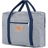 Foldable Travel Duffel Bag Large Clothes Storage Stripes Tote Bag Container Organizer Bin with Double Zipper & Carry Handles Tote for Comforters,Blankets,Bedding,Duvets,Clothes,Pillows,Sweaters,Blue