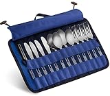 13 Piece Stainless Steel Family Cutlery Picnic Utensil Set with Travel Case for Camping | Hiking | BBQs - Includes Forks | Spoons | Knifes | Chopstick, Plus Nylon Commuter Case