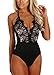 HUUSA Bodysuit for Women Black Eyelash Lace Allure High Waisted Sleeveless Jumpsuit Tops L Black