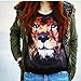 Womens Girls T-shirt 3d Animal Lion Print Long Sleeve Fleece Blouse Tops Tees