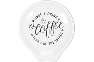 LITTLEFA Funny Coffee Quote First I Drink The Coffee Then I Do The Things Ceramic Coffee Spoon Holder-Coffee Spoon Rest -Coffee Station Decor Coffee Bar Accessories-Coffee Lovers Gift for Women and Men