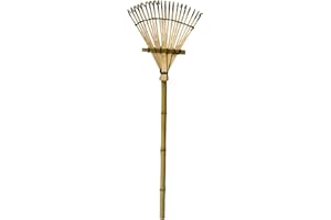 Handmade Bamboo Leaf Rake, 15-Tine Hand Rake for Gardening & Beach, Lightweight Bamboo Rake for Adults, Ideal for Leaves, San