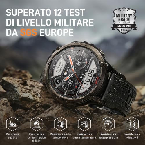 KOSPET ORB 2 Smartwatch uomo Rugged, GPS Dual-band, Impermeabile IP69&5ATM | Batteria da 500mAh, Torcia LED Integrata, 170+ Modalità Sportive, Monitor della Salute, Compatibile con Android & iPhone Nero