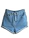 Haola Women's Juniors Vintage Denim High Waisted Folded Hem Jeans Shorts Light Blue XL
