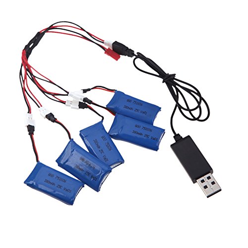 KKmoon 5Pcs 3.7V 380mAh Lipo Battery+Battery Charger for Hubsan H107 Series Wltoys Walkera Mini Quadcopter