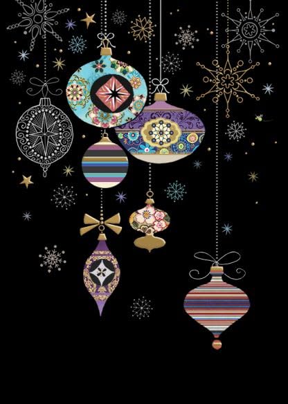 Bug Art Christmas Cards Pack of 8 - Patterened Baubles Embossed with Foil Details - Eco-Friendly & Recyclable