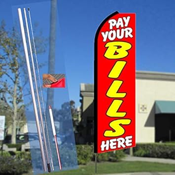 Amazon Com Pay Your Bills Here Red Flutter Feather Banner Flag