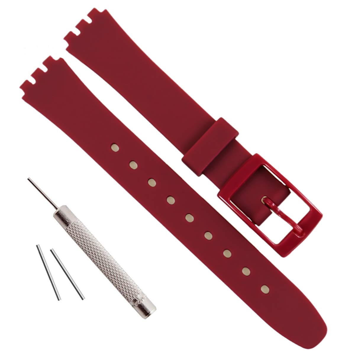 OliBoPo Replacement 12mm Waterproof Silicone Rubber Watch Strap Watch Band for Swatch (Wine Red)