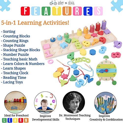 image for ASHER AND OLIVIA Montessori Fine Motor Skill Toys - Math Wooden Number