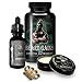 BEARD GAINS Biotin Supplement Multi-Vitamin Pills Growth Bundle Kit W/Pristine Scented Oil, Medium Butter Hold Balm Leave-in-Conditioner & Wooden Beard Mustache Comb | Made in USA