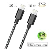 Zteanok iPhone Cable, 2 Pack 10 Feet Nylon Braided Cord Lightning Cable to USB Charging Charger for iPhone 7/7 Plus/6/6 Plus/6S/6S Plus,SE/5S/5,iPad,iPod Nano 7-10 Ft(3 Meters) - Black White