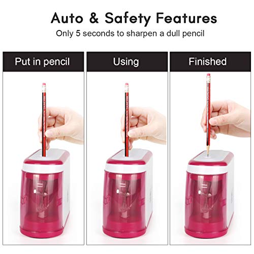 Electric Pencil Sharpener,Battery Operated(No Cord),Electrical Automatic Sharpener with Auto Stop Feature, Electric Sharpener for Home/School/Office,Small and Durable,Kid Friendly (Pink)