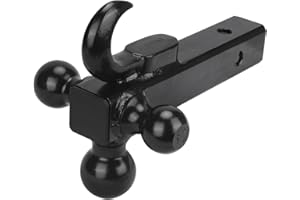 ANGCOSY Triple Ball Mount with Hook, 1-7/8”, 2” and 2-5/16” Tri-Ball Hitch Balls, Hollow Shank, Fits for 2” Receiver, 10,000 lbs