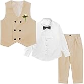 LOLANTA Boys' 4-Piece Formal Suit, Wedding Ring Bearer Outfit Vest Pants with Dress Shirt Bow Tie for Graduation 2-13 Years