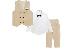 LOLANTA Boys' 4-Piece Formal Suit, Wedding Ring Bearer Outfit Vest Pants with Dress Shirt Bow Tie for Graduation 2-13 Years