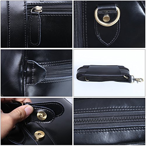 Leathario Mens Genuine Leather Overnight Travel Duffle Weekend Bag (Black-141)