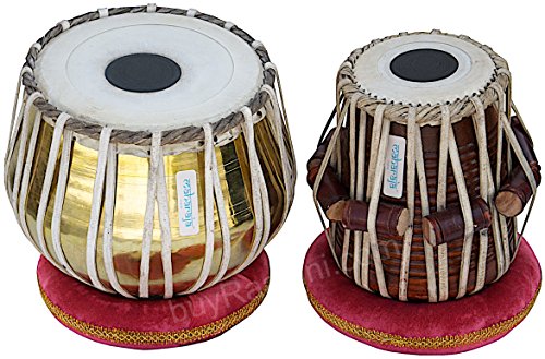 Tabla Set by Maharaja Musicals, Golden Brass Bayan 3Kg, Sheesham Dayan Tabla, Nylon Bag, Hammer, Book, Cushions, Cover, Tabla Indian Drums (PDI-CH)