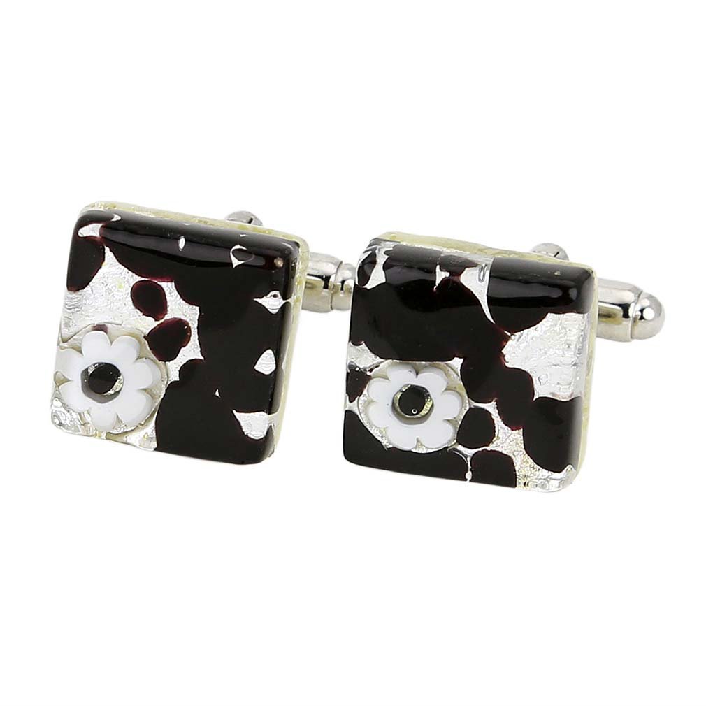 Glass Of Venice Murano Glass Venetian Classic Square Cufflinks - Dark Purple Silver