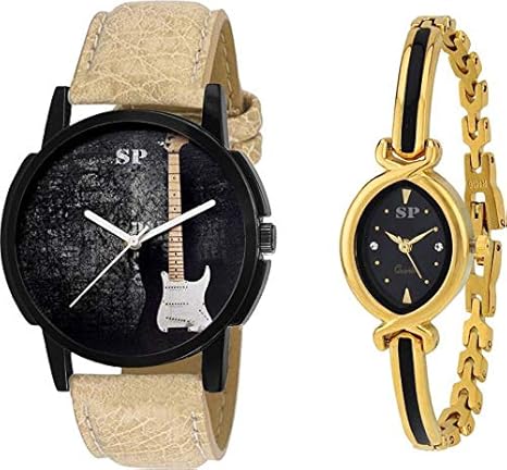 SP Gitar and Bracelate Pattern Golden Black Dial ~ Jewellery ~ Designer Watch for Girls Watch - for Women Watch - for Couplee-6256