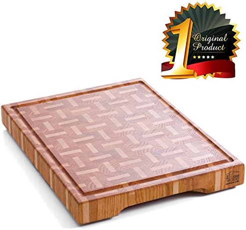 Wood cutting board with feet - Wood butcher block Cutting board End grain cutting board with juice groove - Wooden chopping block Non slip wood cutting boards for kitchen - Wooden choping board