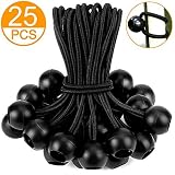 25PCS 6Inch Bungee cord (Multiple Bungee Cords with Balls) by ZOAN, Reusable Heavy-Duty, Black, Ideal for Projector Screen, Soccer Goals, Tarp, Childproofing, Canopy, Motor Homes, Camping