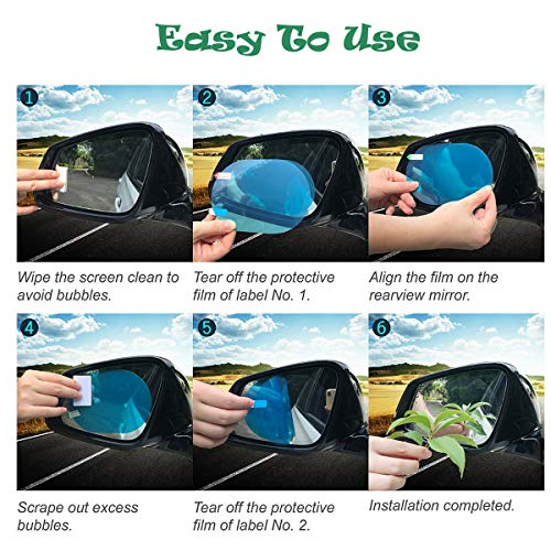 6PCS 3 Sizes Car Mirror Nano Film for Rear-View Mirror & Side Window, Anti-Fog Anti-Glare Anti-Scratch Anti-Mist Anti-rainwater HD Mirror Window Film Clear Protective Sticker for Safe Driving