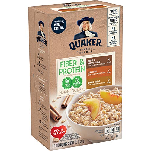 Quaker Instant Oatmeal, Fiber & Protein 3 Flavor Variety Pack, Individual Packets, 8 Count (Pack
