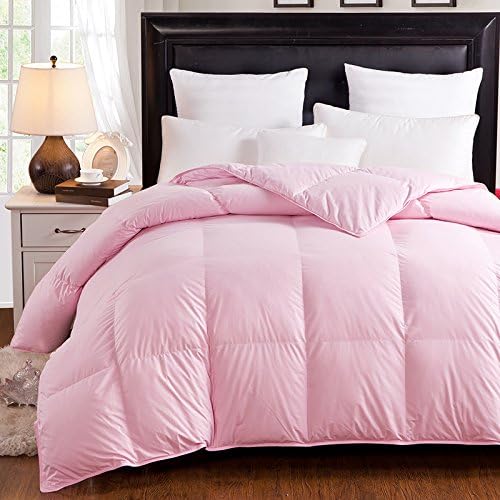 Spring Light Weight 85/15 White Goose Feather Down Comforter Duvet Quilt,CAL King Size,Pink
