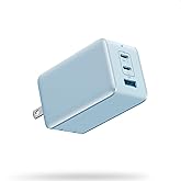 130W USB C Charger Block,GaN 3-Port Compact Wall Charger,Foldable Fast Charging Station,PD 65W USB C Laptop Charging for MacBook Pro/Air, Dell XPS, iPhone 16/15/14/13,iPad Pro,Galaxy S24-Light Blue