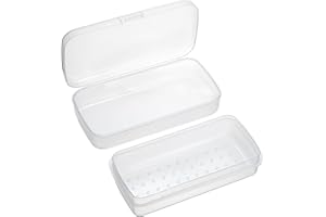 JUXYES Plastic Sterilizing Tray for Nail Art Accessories Tools, Portable Nail Art Tool Sterilizer Tray with Strainer, Fully Transparent Storage Box Organizer for Tweezer, Manicure Tools
