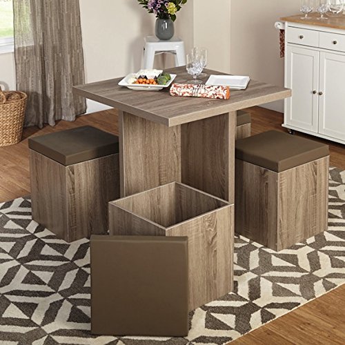 Simple Living 5-piece Baxter Dining Set with Storage Chair Ottomans (Taupe) Home & Kitchen, Furniture, Kitchen & Dining Room Furniture, Table & Chair Sets