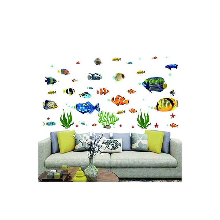 Fish Wall Stickers Under The Sea Decorative Wall Decals Coral Reef Fish Wall Stickers Peel and