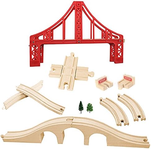 OrgMemory Wooden Railway, Wooden Train Track Set, Train Bridges, Suspension Bridge, Viaduct Bridge, Cross Track