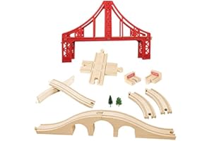 ORGMEMORY Wooden Train Bridges, Crossing Track Bridge, Wooden Train Track Accessories, Wood Train Tracks, Train Tracks Compatible with All Major Brands, Wood Toys for Girls & Boys