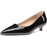 Aachcol Womens Low Heel Pointed Toe Pumps Silver Beaded Kitten Heels Slip-on Comfortable Office Dress Shoes 1.4 Inches Heels