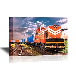 Watercolor Style Canvas Wall Art - Freight Train - Gallery Wrap Modern Home Art | Ready to Hang - 12x18 inches