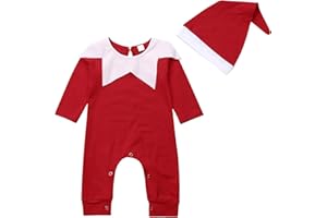 RWYBEIW My First Christmas Outfit Newborn Baby Girl Xmas Elf Costumes Long Sleeve Santa Claus Jumpsuit Romper with Hat Set
