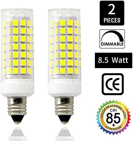 E11 LED Bulbs Dimmable , Mini Candelabra Base,110V 120V 130 Voltage Input, CRI>85, 8.5 Watt, 100W Halogen Bulbs Replacement,JD E11 Base Daylight 6000K T3 T4 LED Bulb for Ceiling Fan(Pack of 2)