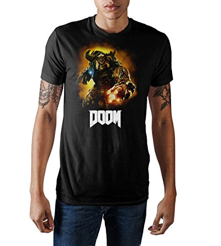 Doom Cyberdemon Graphic Logo Men's Black Crew Neck Print T-shirt Medium