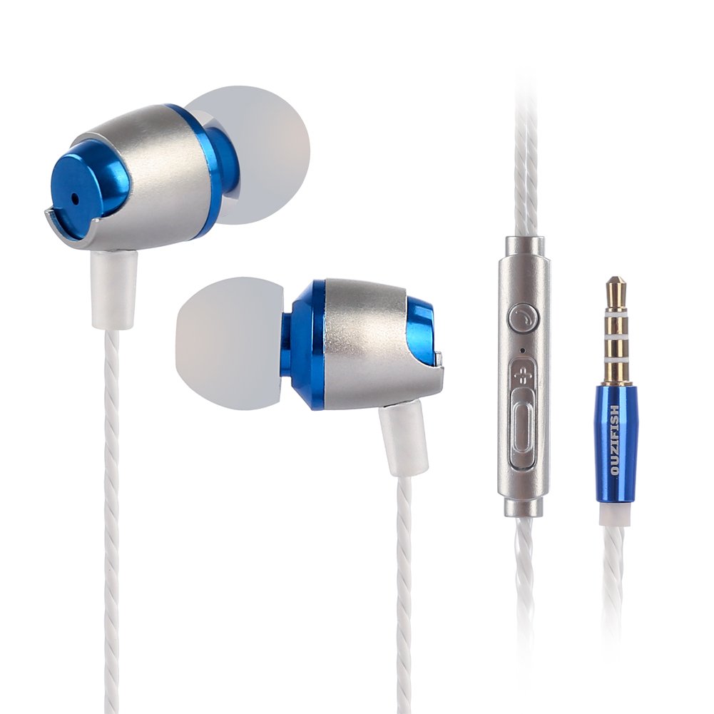 OUZIFISH Premium metal Earbuds, In-Ear Headphones, Stereo Bass Noise-isolating Earphones with Mic Gold