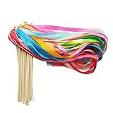 Ribbon Wands Mix Color Chromatic Silk Ribbon with Bells Fairy Stick Wish Wands for Wedding Party Activities (Pack of 30)