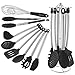 Kitchen Utensil Set With Holder - 8 Piece Silicone, Non-Stick, Cooking Utensils Set With Holder Serving Tongs, Spoon, Spatula Tools, Pasta Server, Ladle, Strainer, Whisk, Holder (Black)