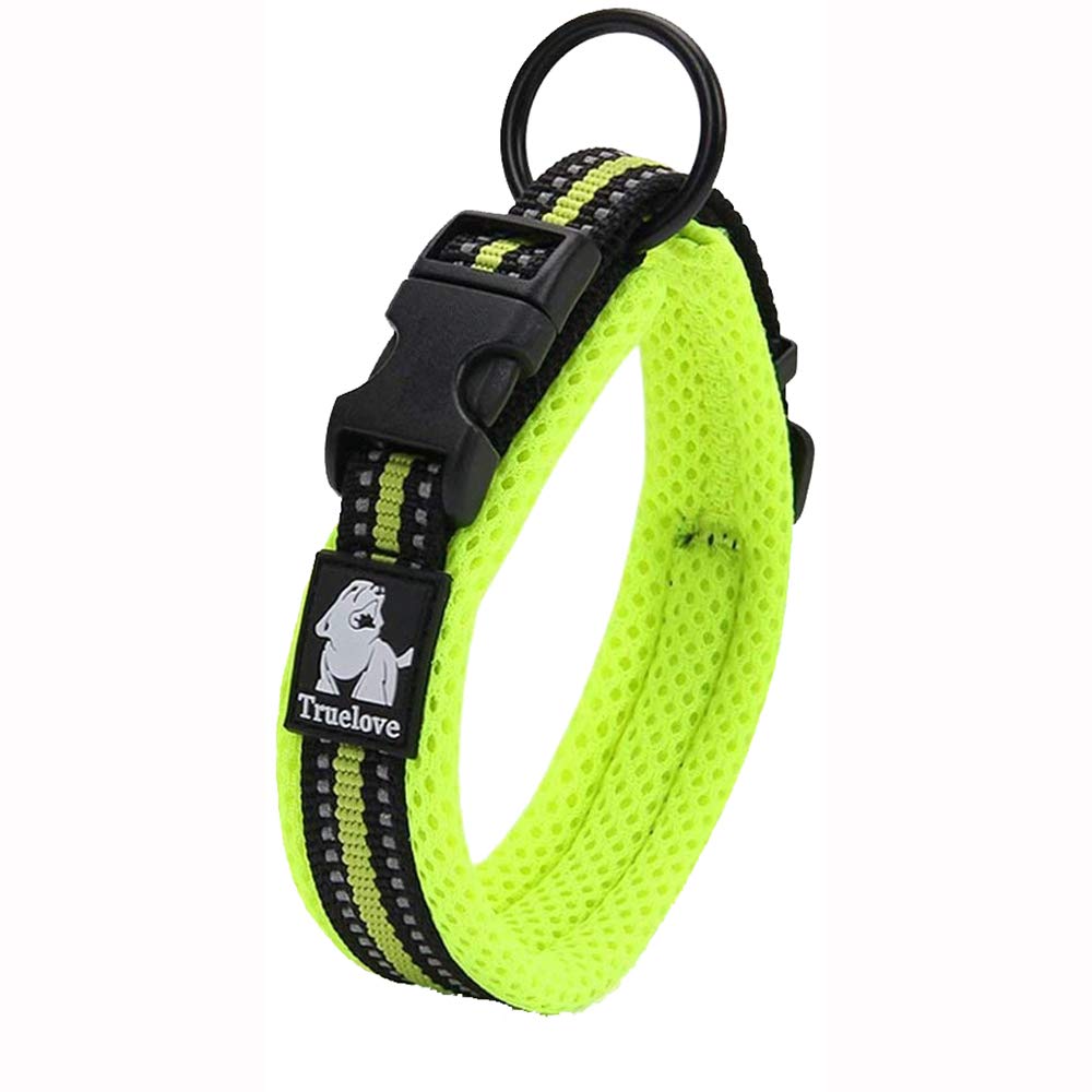 Truelove Dog Training Collar TLC5011 Reflective Premium Buckle Nylon Webbing Pet Dog Collars,High Grade Nylon Webbing No Choke Basic Collars Now Available (L, Neon Yellow)