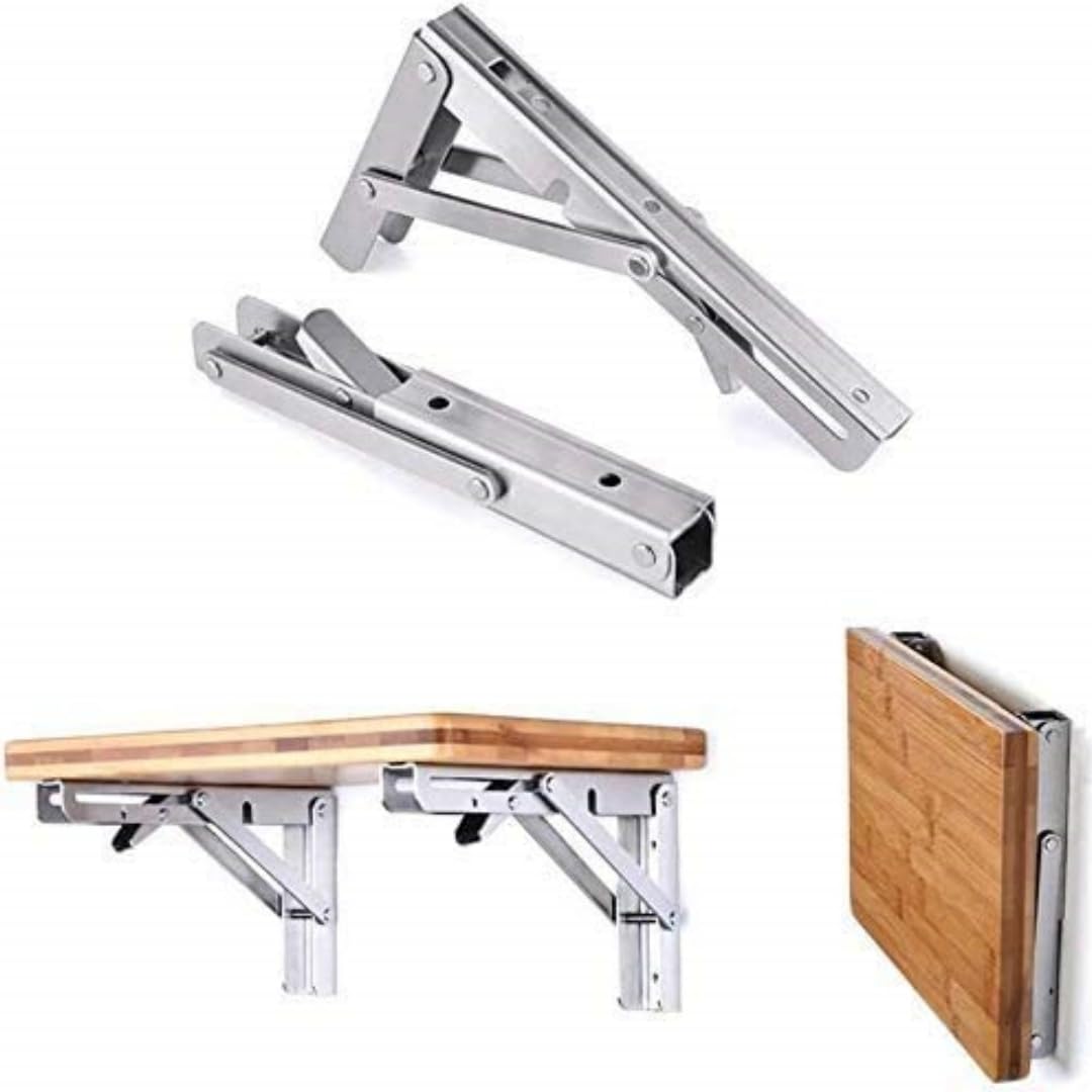MEETOZ Stainless Steel Folding Shelf Bracket,Maximum Load: 660lb / 300kg,Heavy Duty Stainless Steel DIY Folding Shelf Bracket,Long Release Arm (12 Inch) / (14 Inch)